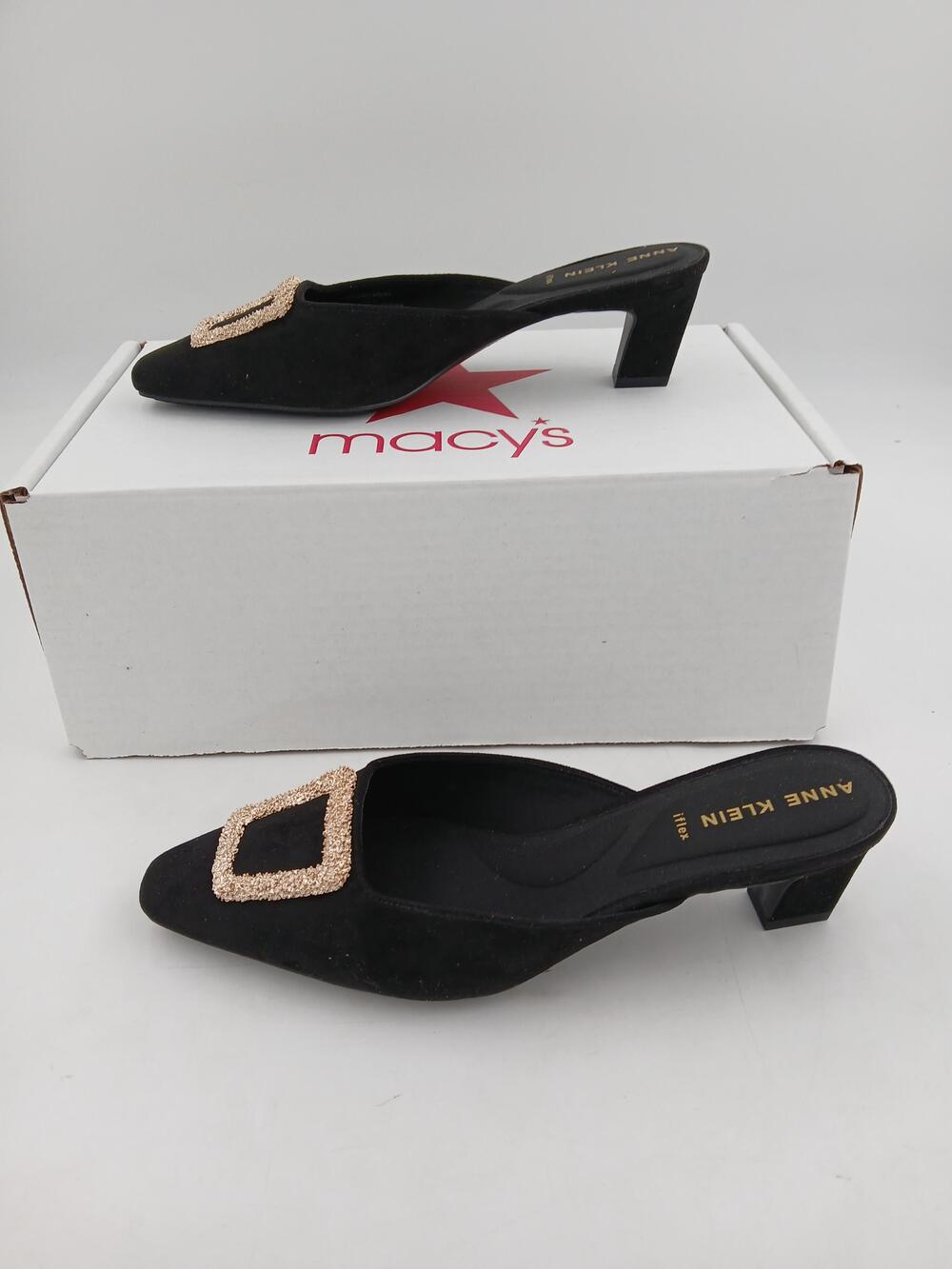 Anne Klein Iflex Shoes Womens Black Suede Mule Heels Dress Pointed Toe Size 7.5
